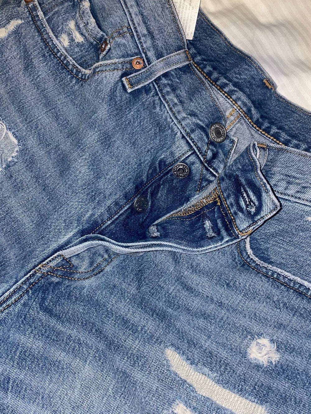 Levi's Distressed High-Rise Denim Shorts - Blue - Picture 5 of 5